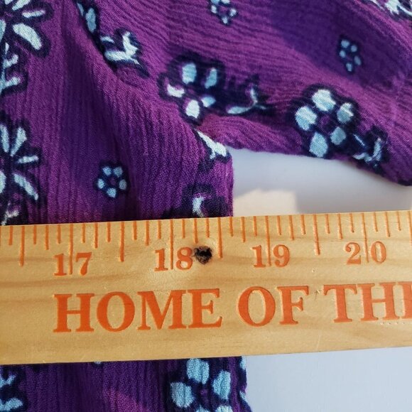 La Cera Floral Midi Dress Purple Rayon Shift Boho Short Sleeve Womens Medium - Picture 8 of 10